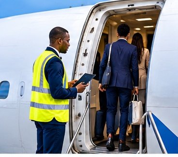 Airline staff members in a professional discussion