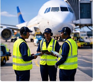 Ground crew members communicating during a ramp handover